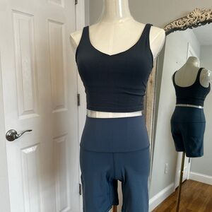 Blue workout sports bra and shorts set